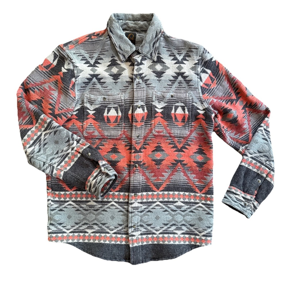 Overland Continental Divide Shirt Jacket Men M Jacquard Pearl Snap Southwestern